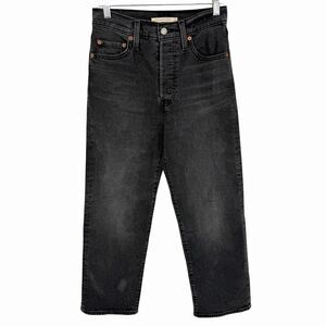 Levi's Ribcage Straight Ankle Jeans Button Fly Black Wash Denim High Rise 25